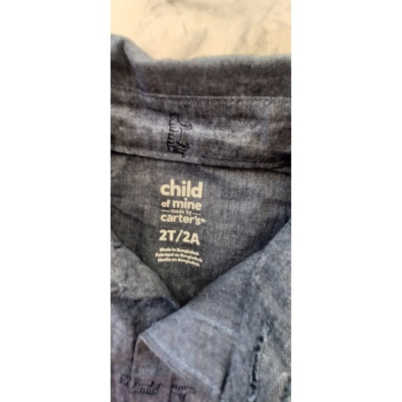 Carters Child of Mine Boy 2T Shirt Button Down NWT Tiger Print Chambray Preppy - Picture 5 of 6